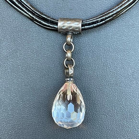 Silpada Multi Strand Leather Clear Crystal Quartz Pendant Necklace Sterling 925 - Picture 7 of 8